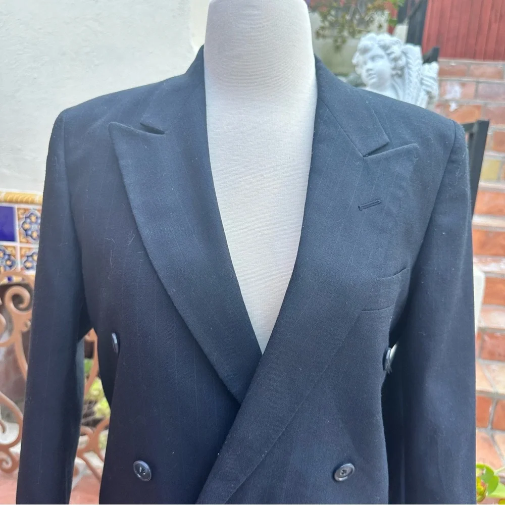 VTG Christian Dior Boyfriend Strip Double Breasted Wool Poly Jacket Coat Size S